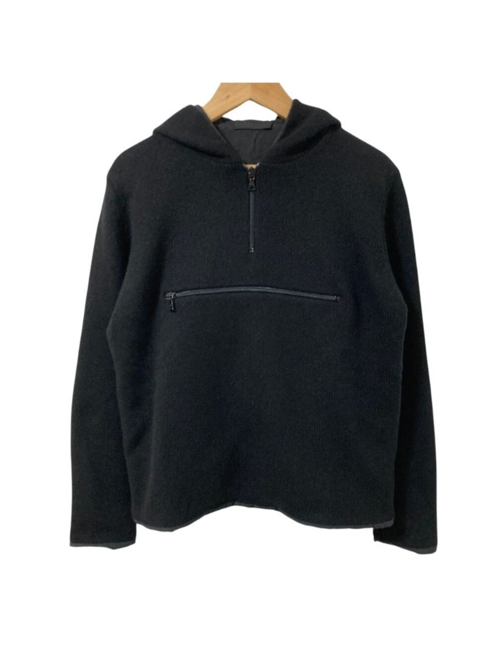 Prada Vintage Front Pocket Cashmere Knit Half Zip Pullover Hoodie 40 Black